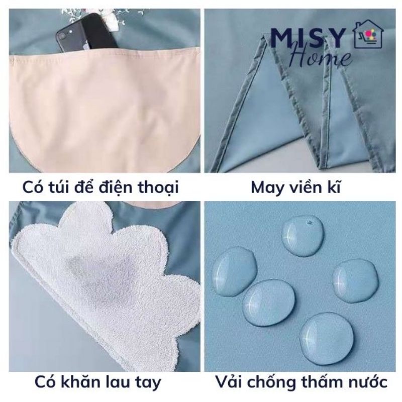 Tạp dề Hình Thỏ có khăn lau tay bên hông Chống Thấm Nước / Tạp Dề Pha chế nấu ăn Hoạ Tiết Hoa Xinh Xắn