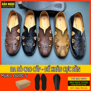Giày lười nam mùa hè DA BÒ MỀM 2 Lớp Cao Cấp✅Giày Rọ Nam Đục Lỗ Thoáng Mát💥Bảo Hành Nổ Da-Bong Đế 12 Tháng✅ Mã TH663