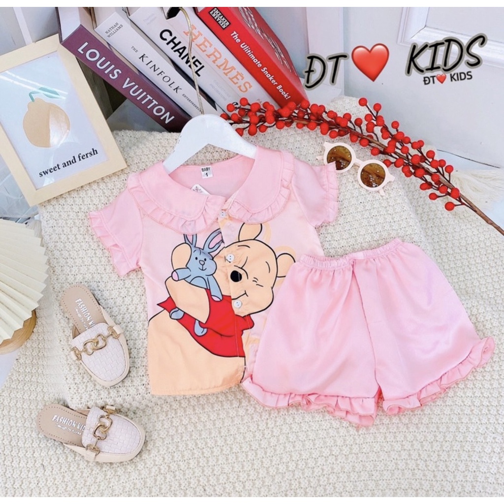 Bộ pizama lụa cho bé gái xinh xắn