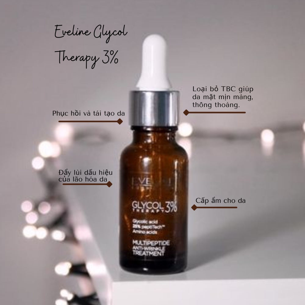 Serum Eveline Glycol Therapy 18ml giúp dưỡng ẩm, ngừa mụn, làm sáng da và phục hồi da