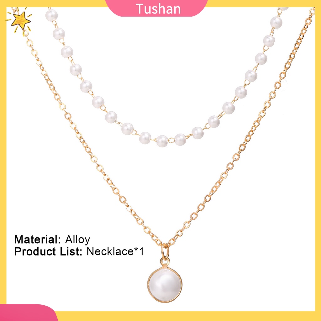 Vòng cổ Hai Lớp Bằng Hợp Kim Đính Ngọc Trai Đơn Giản