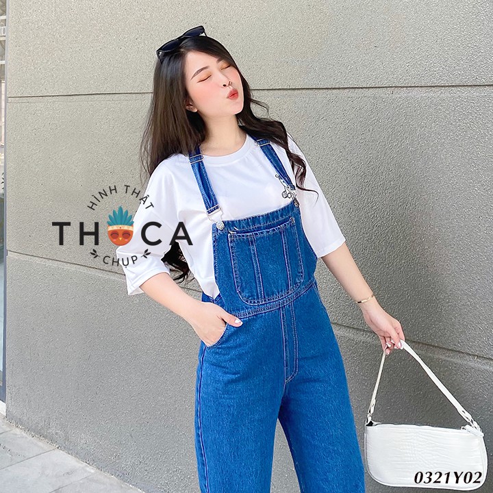 Yếm jean quần dài ống rộng túi trước xanh đậm THOCA HOUSE thời trang dạo phố trendy cực đẹp | BigBuy360 - bigbuy360.vn