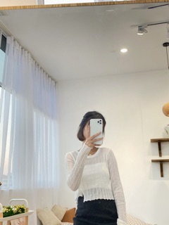 Áo crop len cúc lệch | Ảnh thật
