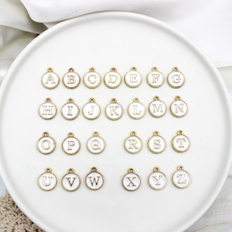 1 Mặt Dây Chuyền Hình Chữ Cái Đầu Tròn Tráng Men Trắng 12*15mm