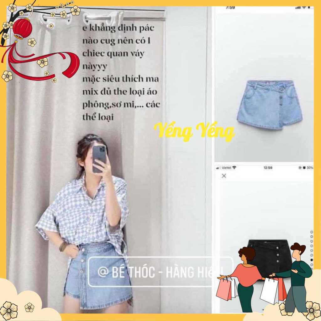 CVNU22 - QUẦN JEANS GIẢ VÁY VẠT LỆCH PHỐI KHUY | WebRaoVat - webraovat.net.vn