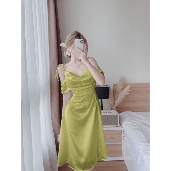 ĐẦM PHI CỔ ĐỔ RỚT VAI 2 DÂY