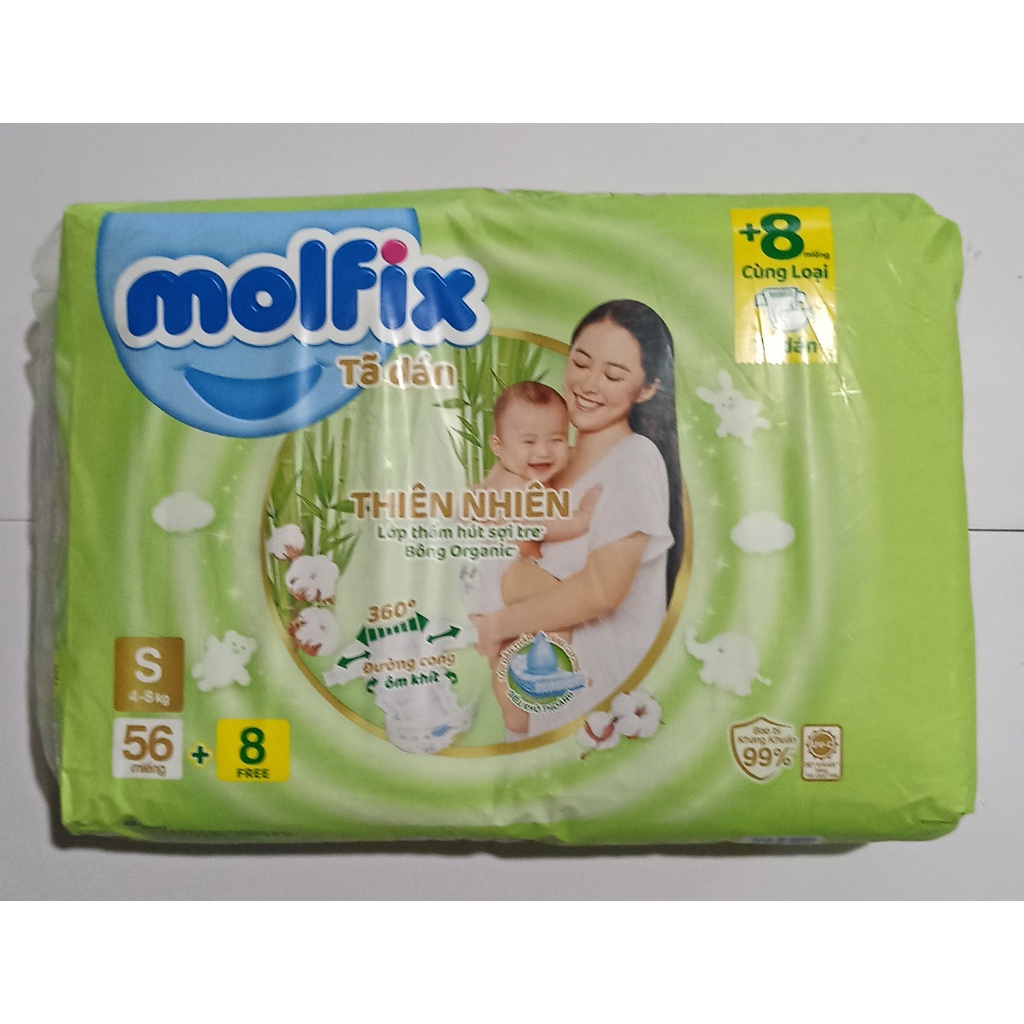 [ Tặng thêm 8 miếng] Tã dán sơ sinh Molfix size XS 72m cho bé (&lt;5kg) và S56m cho bé (4-8kg)