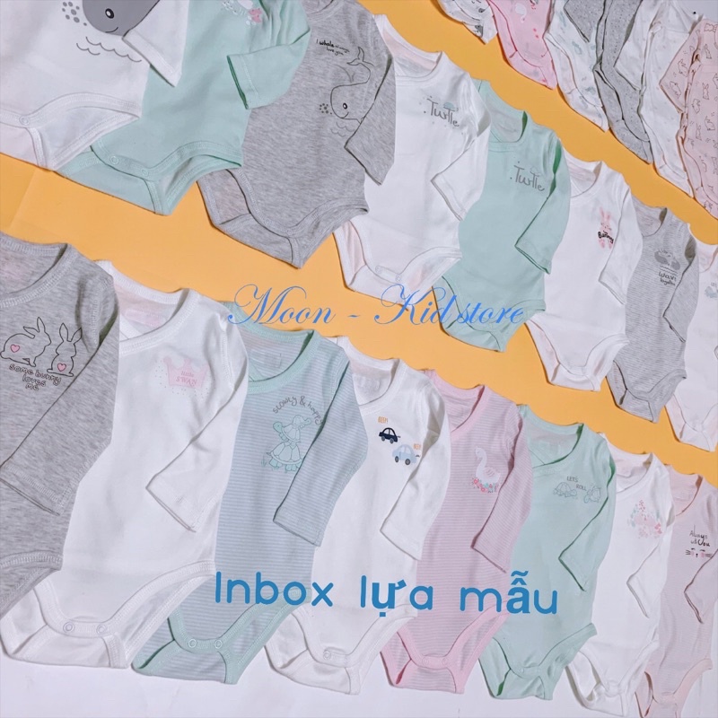 Bodysuit cho bé bộ body chip dài tay cài cúc VẠT CHÉO xuất dư cho bé trai và bé gái