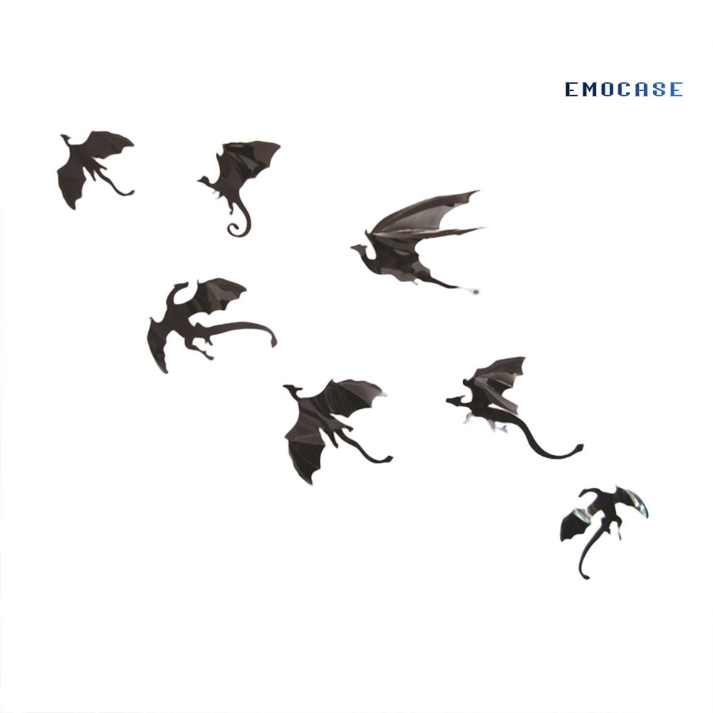 Set 7 Miếng Dán Tường Trang Trí Hình Rồng Bay Phong Cách Gothic DIY