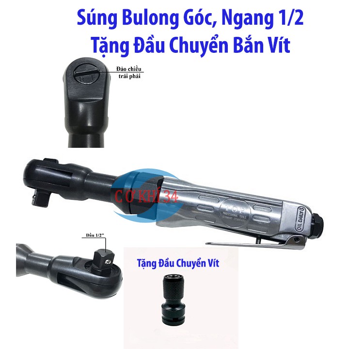 Súngg Mở Ốc Ngang, Máy bulong Góc 1/2 TOP Tặng Đầu Chuyển Bắn Vít