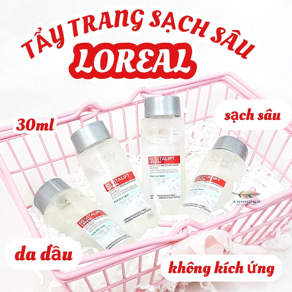 Nước Tẩy Trang Dành Cho Da Dầu L'oréal Revitalift Crystal Purifying Micellar Water 30ml (Loreal)