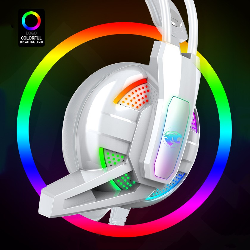 Tai nghe chơi game hai giắc có đèn LED RGB kèm mic cho chơi game điện thoại/máy tính/PS4 màu trắng