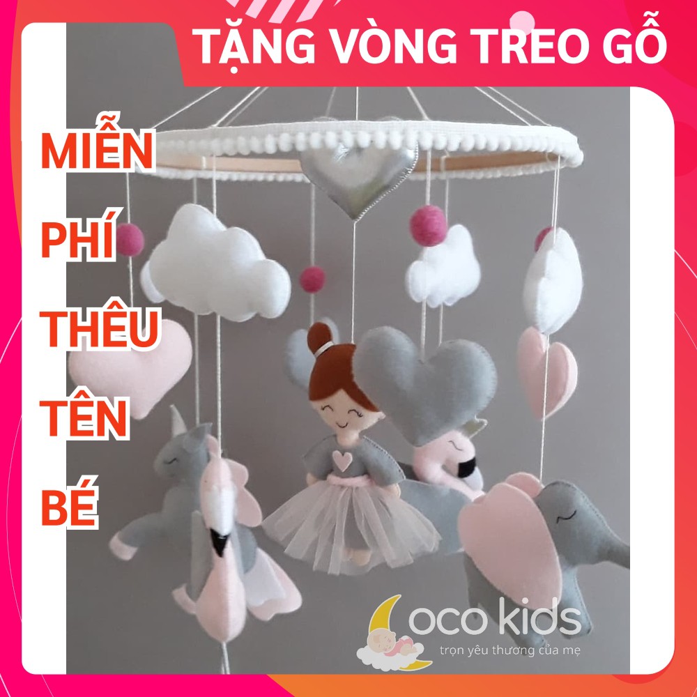 Đồ chơi treo nôi cũi cho bé kích thích thị giác ảnh thật, có nhạc tự xoay mẫu CÔNG CHÚA HẠC