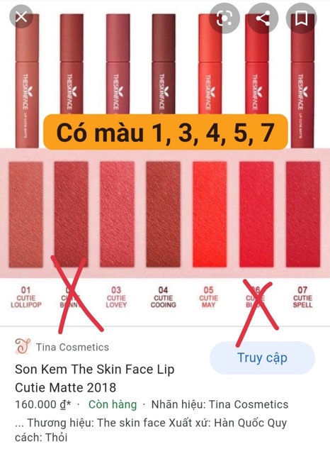 Son kem The Skin Face siêu lì siêu mịn không khô môi CHUẨN AUTH