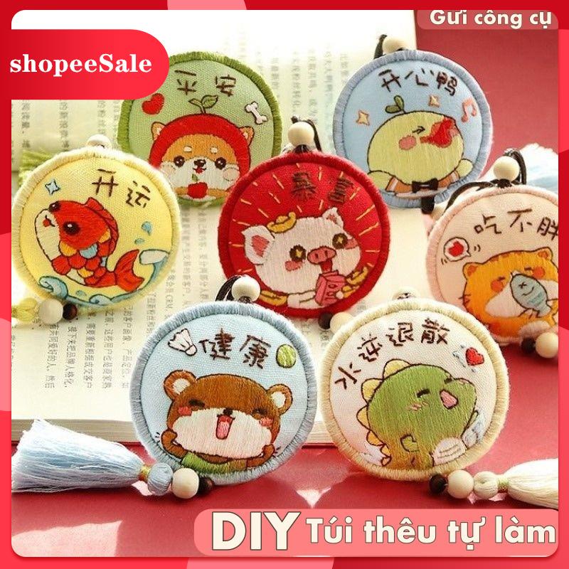 DIY BỘ KIT MAY Móc Khóa Thêu Hình Con Rồng Dễ Thương Quà Trang sức may mắn Làm thủ công vật liệu an toàn