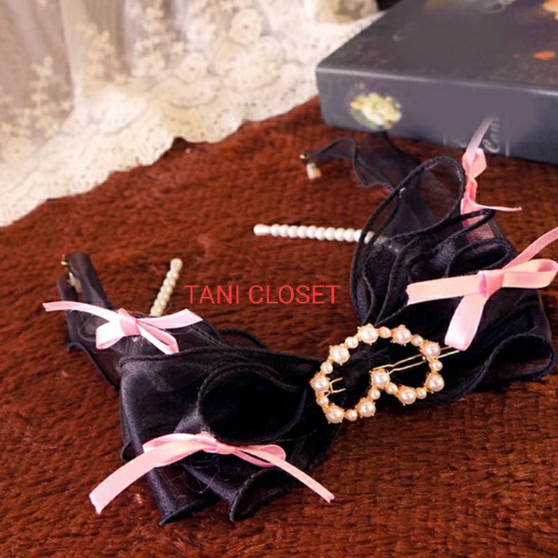 Băng Đô Lolita Trái Tim Đính Ngọc Nơ Organza