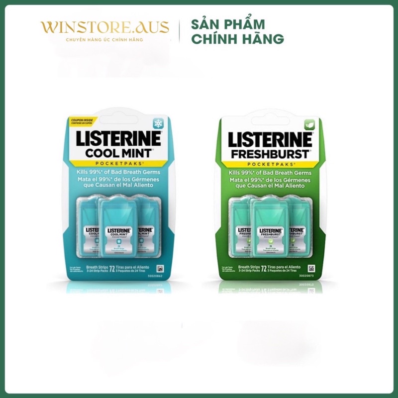 [Hàng Mỹ] Miếng ngậm thơm miệng Listerin Pocketpaks hộp 72 miếng
