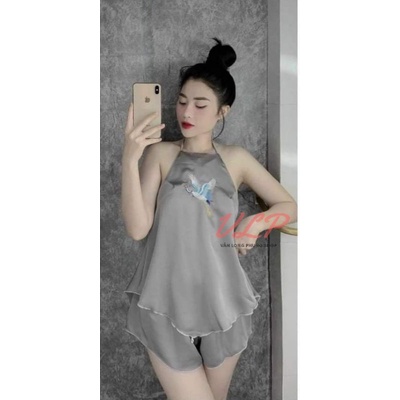 [BIGSIZE_85KG]_DN75_Bộ yếm Lụa Latin thêu Hạc cao cấp