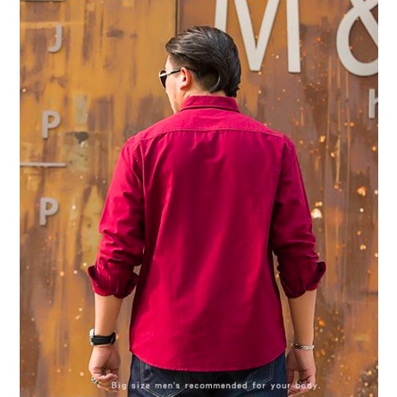 Áo Sơ Mi Công Sở Vải Oxford 100% Cotton Tay Dài Oversize Màu Trơn Cho Nam