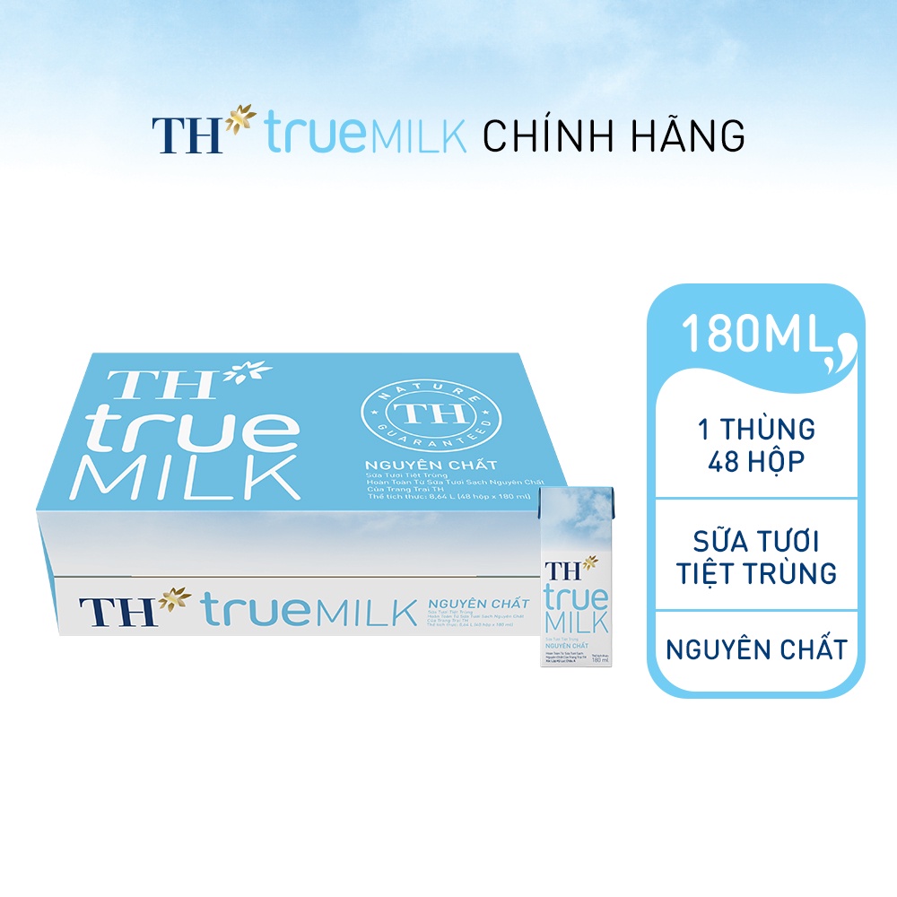 Thùng 48 hộp sữa tươi tiệt trùng nguyên chất TH True Milk 180ml (180ml x 48)