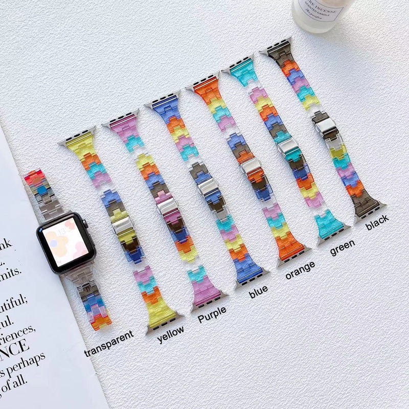Dây Đeo Đồng Hồ Bằng Nhựa Resin Màu Cầu Vồng Cho Apple Watch 7 6 5 SE 3 2 41mm 45 38 40mm