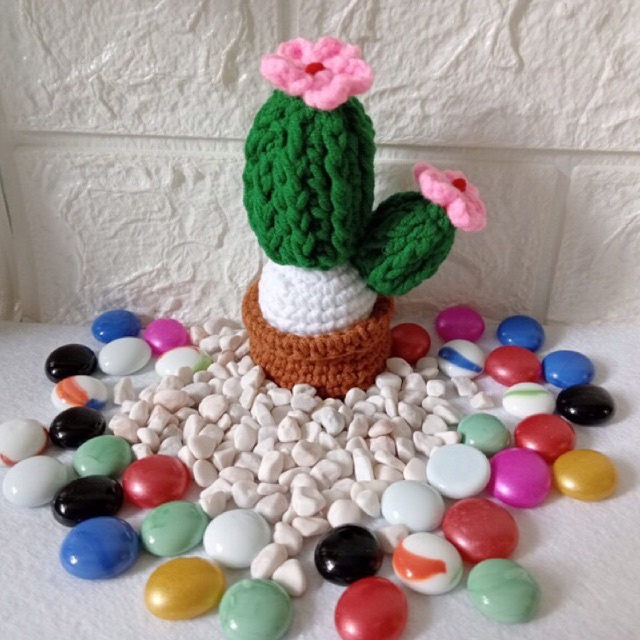 Chậu cây xương rồng bằng len tự móc xinh xắn đáng yêu