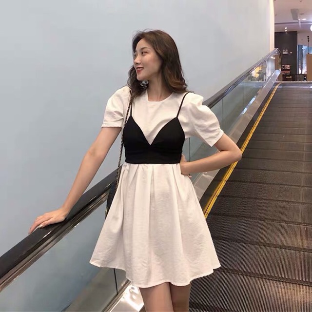 Váy xoè kèm yếm xinh xắn phong cách sang chảnh dự tiệc, dạo phố Hàng Quảng Châu