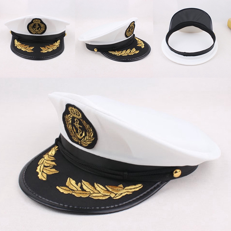 Sailor Yacht Captain Navy Cap Nautical Hat White V9R7