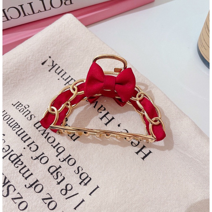 Kẹp tóc nữ nơ hàn quốc, kẹp móc xích kim loại dây nơ tiểu thư, sang chảnh