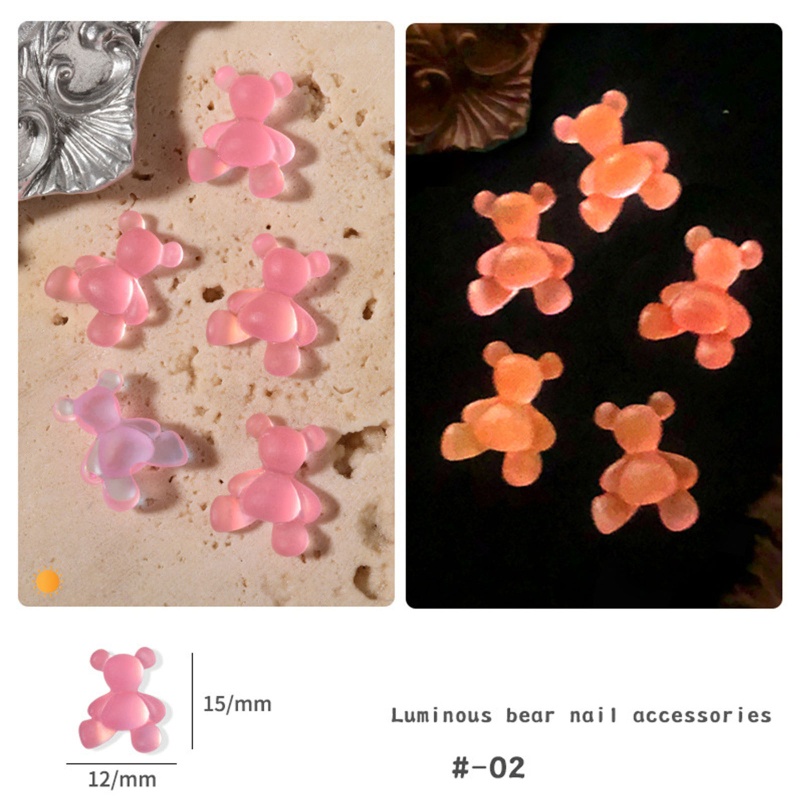 Set 8 Phụ Kiện Trang Trí Móng Tay Hình Gấu Dạ Quang Dễ Thương