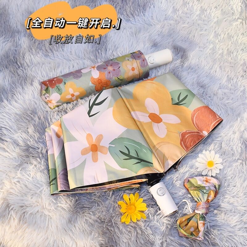 Dù Gấp Tự Động Chống Tia Uv Họa Tiết Tranh Sơn Dầu Phong Cách Retro