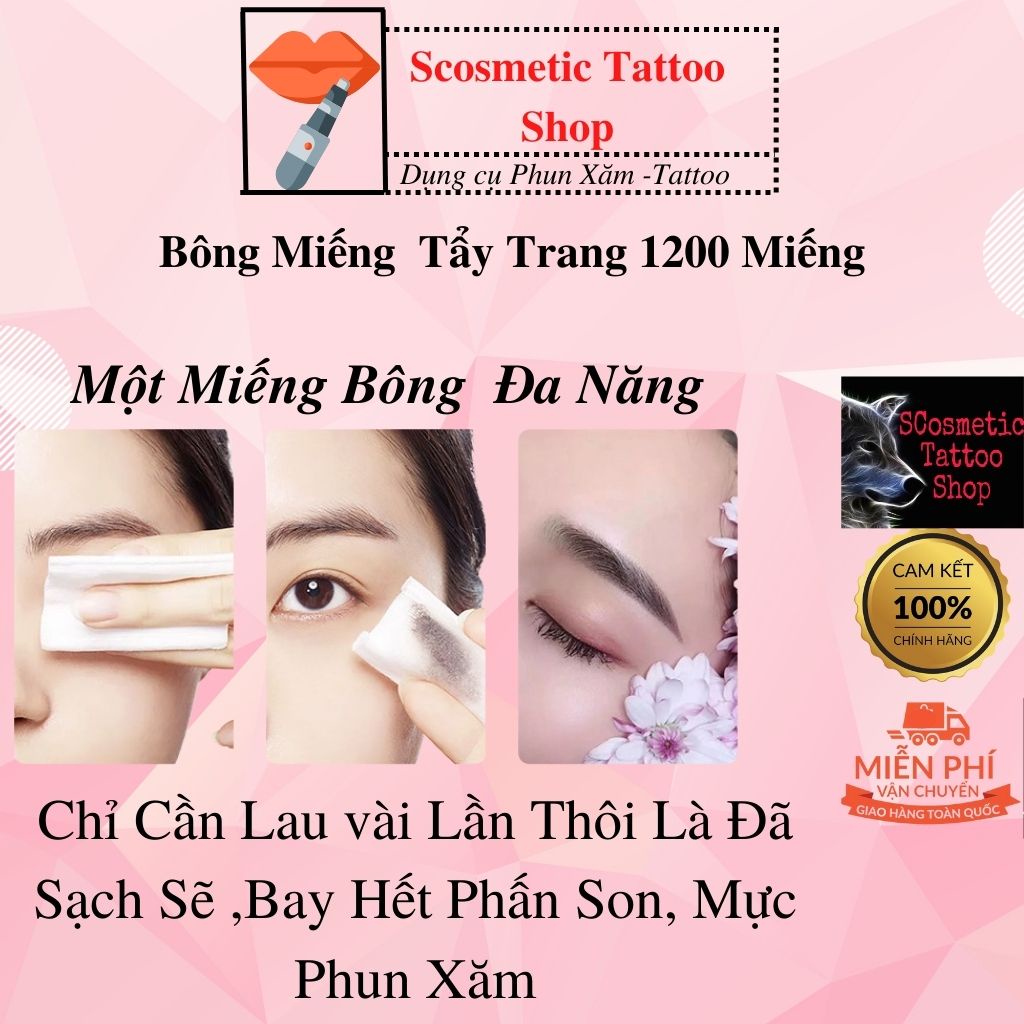 Bông cắt miêng phun xăm,miếng bông lau tẩy trang KT6x7cm,1200Miếng