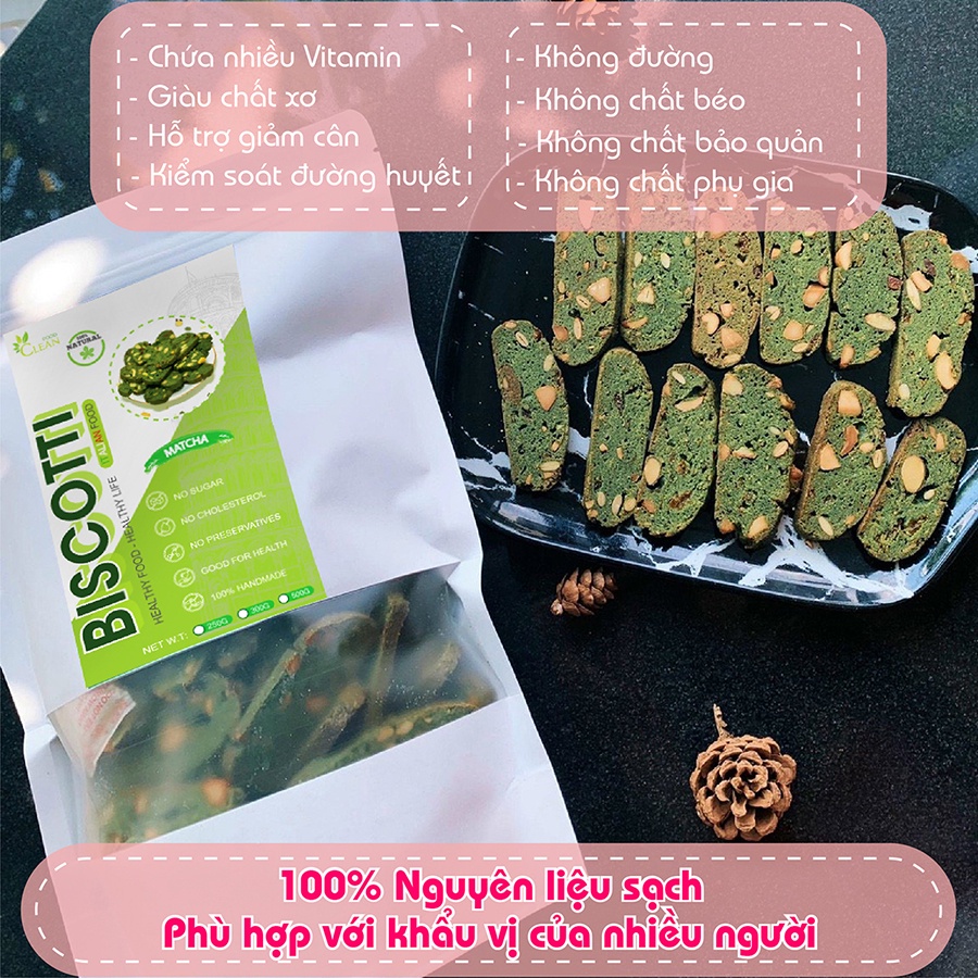 Bánh ăn kiêng biscotti ONFOD vị matcha dành cho người tiểu đường, giảm cân mix 5 vị nguyên cám không đường 250g 500g