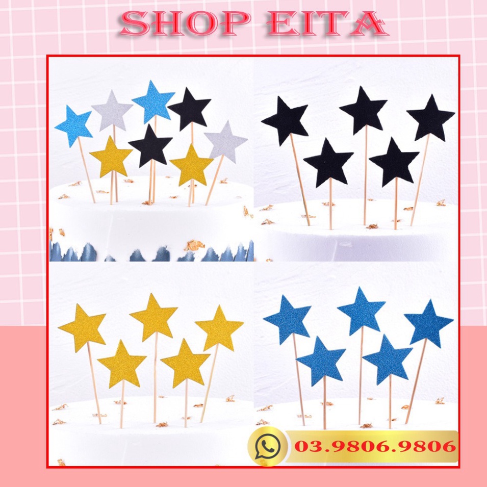 Set 5 que cắm sao trang trí bánh kem, trang trí bánh sinh nhật