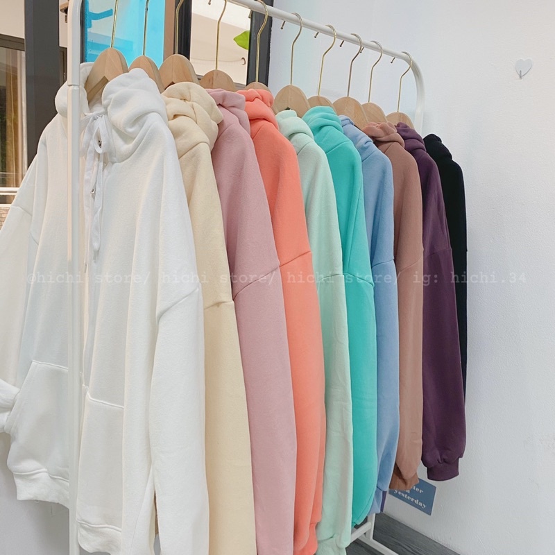 áo hoodie kéo khoá nỉ bông trơn unisex nam nữ sweater 10 màu hichi | BigBuy360 - bigbuy360.vn
