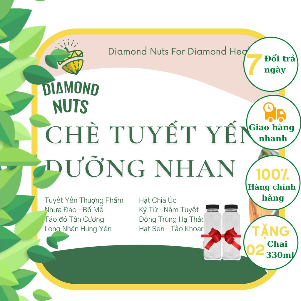 Chè Tuyết Yến Dưỡng Nhan SET Nấu 25-30 Chén - Thượng Phẩm Nhựa Đào Ngon - Bếp Của Diamond Nuts