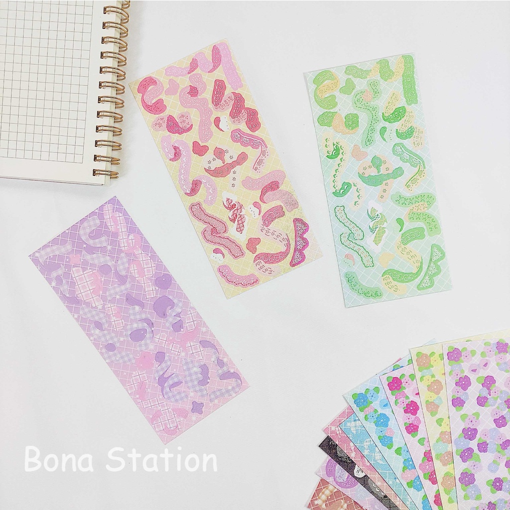 Sticker ribbon hoa holgoram trang trí sổ tay Kpop toploader | BST129