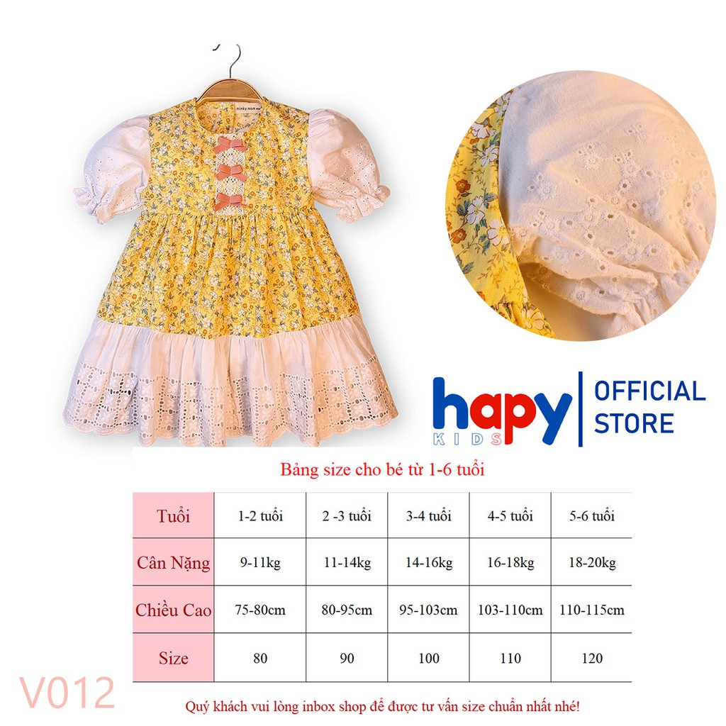 Váy Bé Gái, Đầm Bé Gái Dáng Xòe Công Chúa Phối Ren Trắng  Cao Cấp Cho Bé Từ 1-6 tuổi Hapykids V012