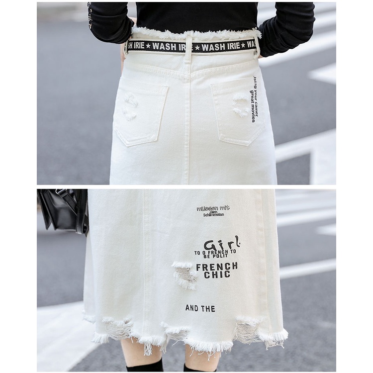 Chân Váy Jean Rách Màu Trắng Plus Size