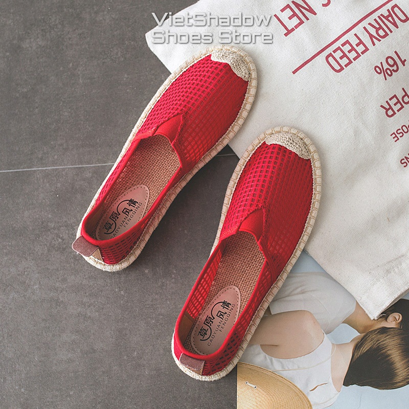 Slip on cói nữ - Giày lười vải nữ - Chất liệu vải lưới 3 màu đen, đỏ và trắng - Mã B31