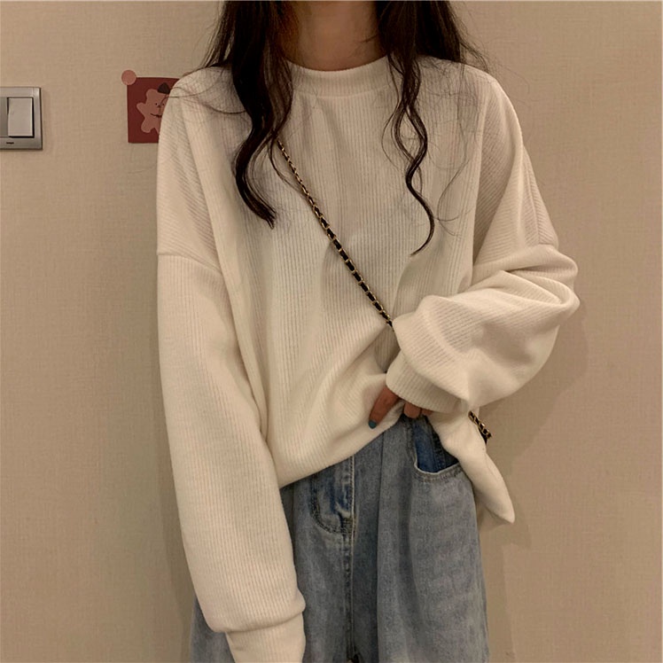 SUXI Áo Sweater Tay Dài Màu Sắc Đơn Giản Phong Cách Hàn Quốc Cho Nữ