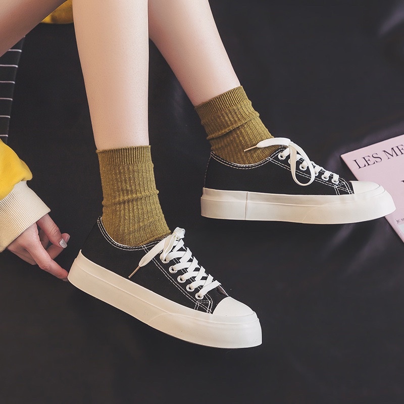 [LOẠI 1] Giày thể thao nữ mũi cao đế bằng vải canvas bata mới hot phong cách retro ulzzang đẹp cá tính [giày mũi cao]