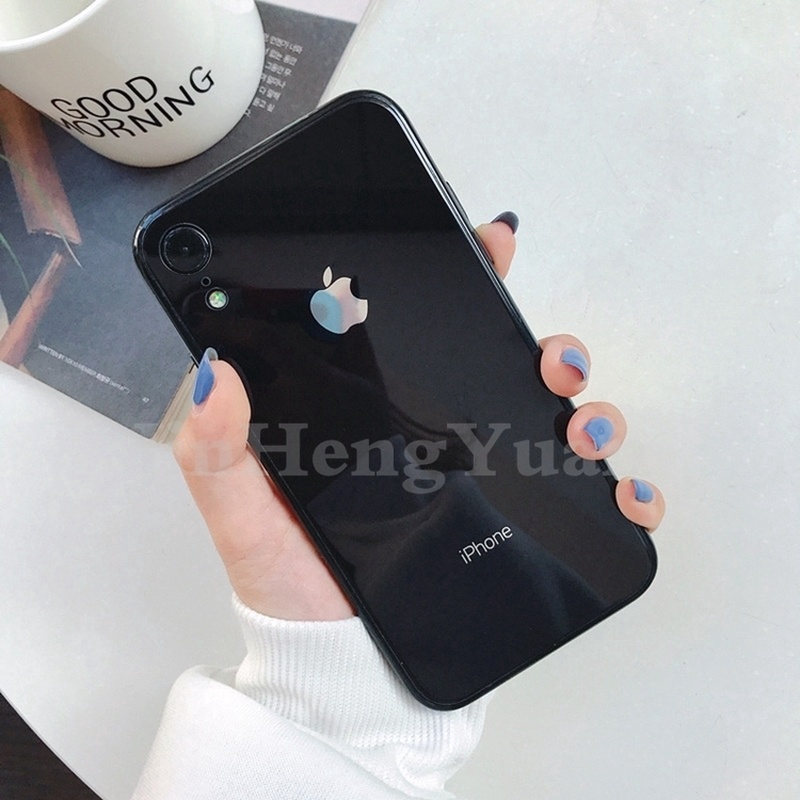 Ốp lưng mặt kính cường lực màu trơn cho IPhone 6 6s 7 8 Plus X XS MAX XR | BigBuy360 - bigbuy360.vn
