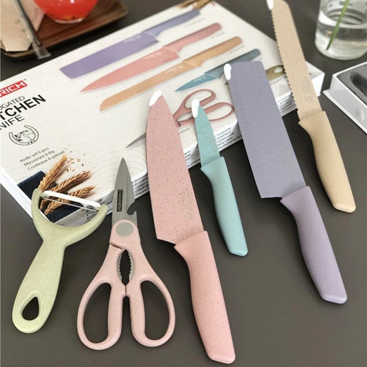 Bộ dao kéo 6 món Everrich Kitchen lúa mạch sịn sò siêu sắc bén - Set dao lúa mạch 6 món Everrich Kitchen