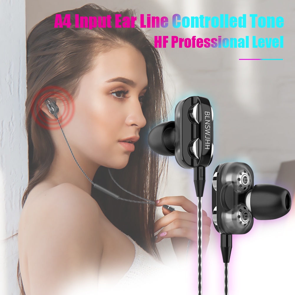 Tai nghe có dây trong tai Tai nghe âm thanh nổi 3.5 mm Tai nghe âm thanh nổi A4 Di chuyển cuộn dây Tai nghe âm trầm Tai nghe có micrô kép