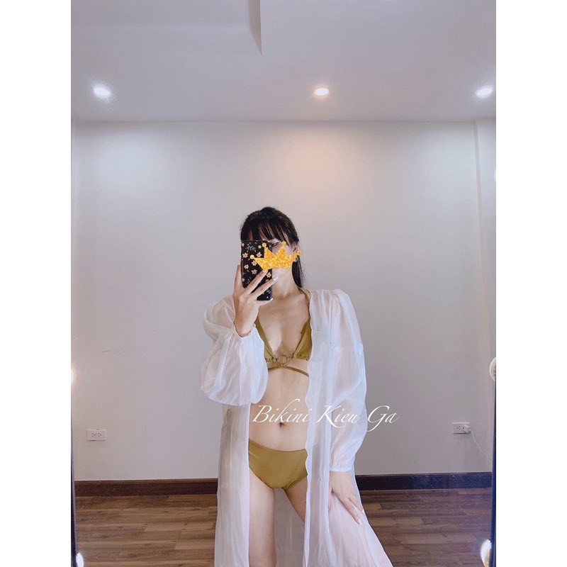 Bikini 2 Mảnh Tam Giác Phối Khoen Cột Dây, Đồ Bơi Nữ Đi Biển Nâu Đơn Giản Gợi Cảm - OS090