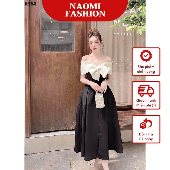Đầm Váy Đen Trễ Vai Thiết Kế Nơ Kem Ngực Siêu Sang Chảnh - Naomi Fashion