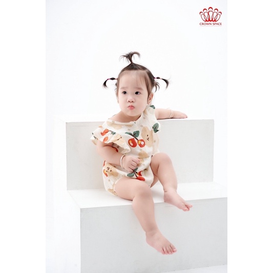 Đồ Bộ Sơ Sinh Bé Gái Chính Hãng CrownSpace Họa Tiết Trái Anh Đào CKGS2911302 - Thoáng Mát,Thấm Hút Mồ Hôi - Size 1 đến 7
