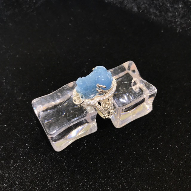 Nhẫn bạc đá Tỳ Hưu aquamarine