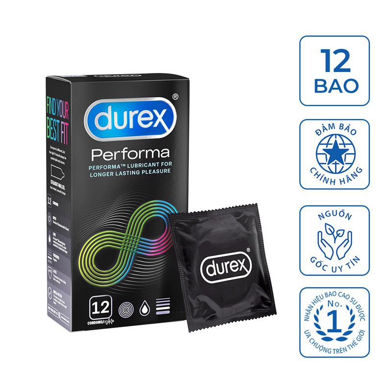 Bộ 2 bao cao su Durex Performa 12 bao/hộp + Tặng 1 hộp cùng loại